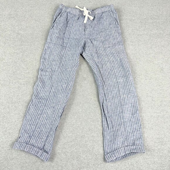Roots Pants - Roots Women’s S/P Striped Linen Drawstring Pants -Lt. Blue Pinstripe Relaxed Fit
